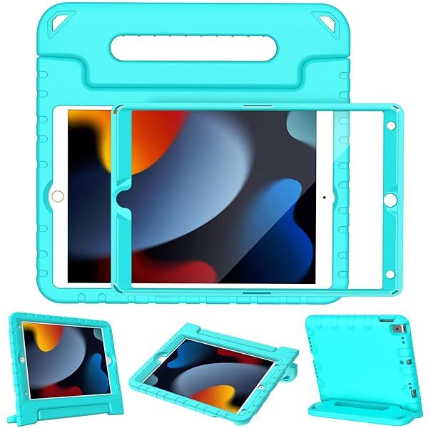 LTROP Kids Case for iPad 9th 8th 7th Generation Shockproof Handle Stand 10.2 Inch Turquoise Durable Protection for Children
