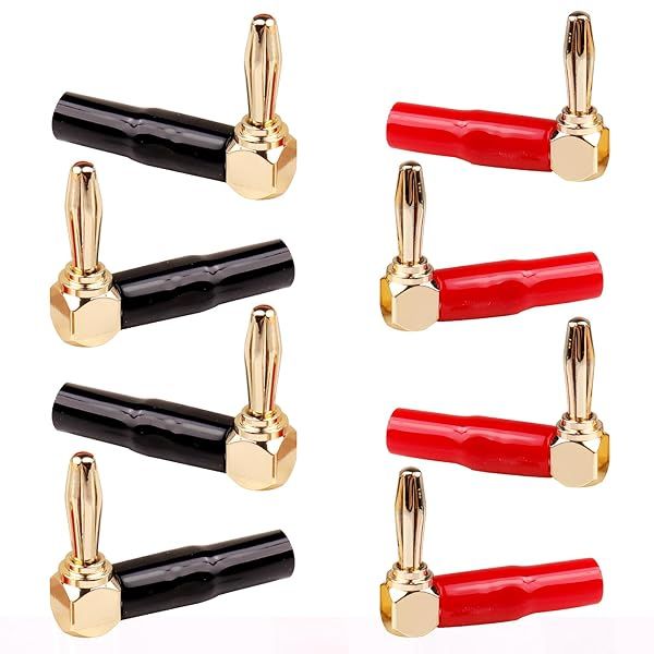 LWCUSNJ 8pc 4mm L-Shaped Banana Plugs Red Black Speaker Connector Angled Gold-Plated Brass for AV Receivers Amplifiers Home Theater