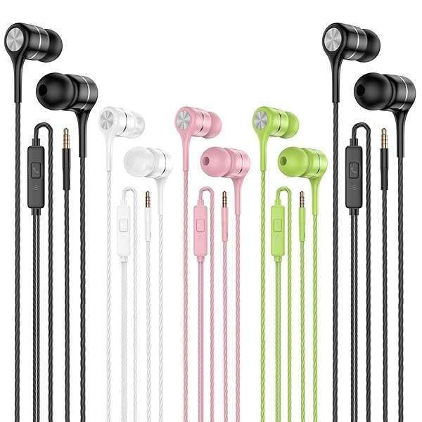 LWZCAM 5-Pack Wired Earbuds with Microphone - Heavy Bass, Noise Isolating, Compatible with iPad & Desktop