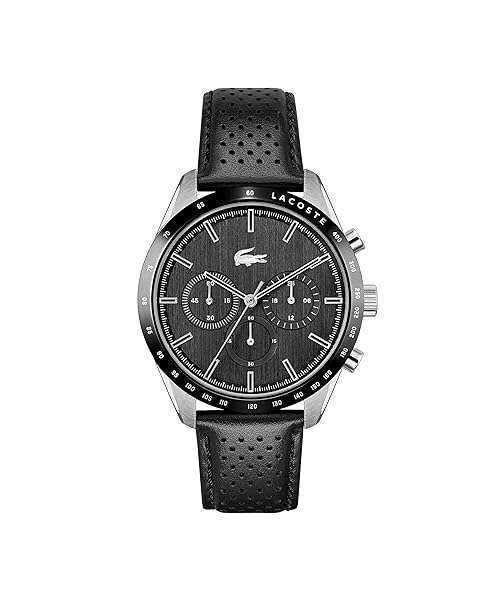 Lacoste Boston Men's Quartz Chronograph Watch: Stainless Steel & Black Aluminum, Leather Strap, Model 2011109