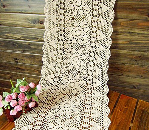 Handmade Crochet Lace Table Cloth Doilies - Beige Rectangle 16x35 Inch | Laivigo