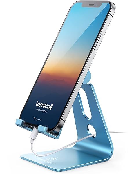 Lamicall Adjustable Phone Stand for iPhone 13 12 Mini 11 Pro Xs Max XR X 8 7 6 Plus SE Desk Holder Blue Office Accessory