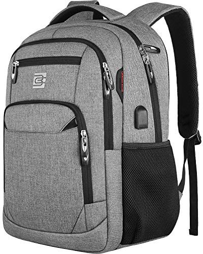 "Durable Anti-Theft Laptop Backpack with USB Port - Water Resistant 15.6" Bag for Business & College - Grey"