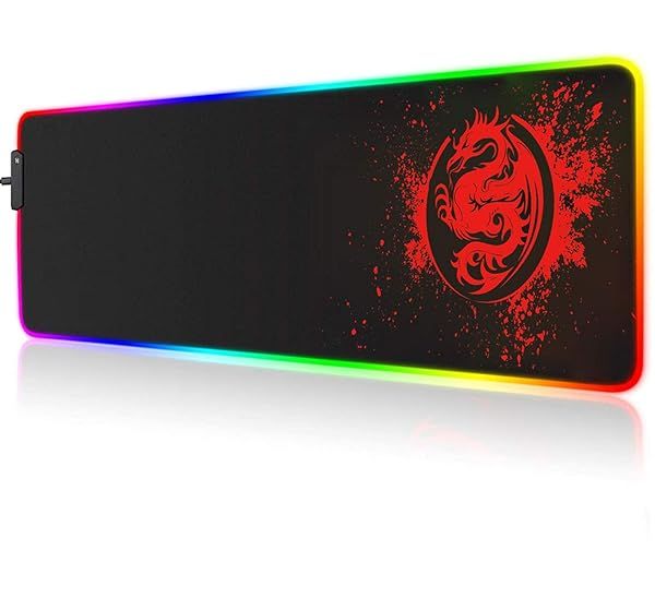 RGB Gaming Mouse Pad - 15 Light Modes, Anime Dragon Design, 31.5x12in Extended Mat for Gamers