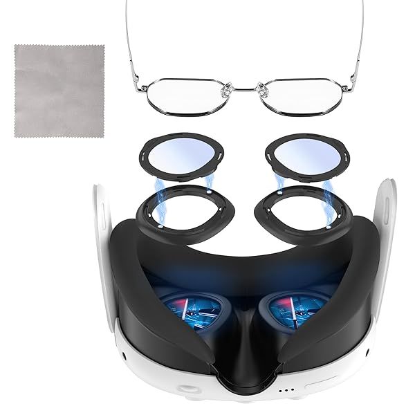 Lens Anti Fog Kit and Blue Light Blocking Glasses for Meta Quest 3 with Anti-Scratch Ring and Spacer Accessories