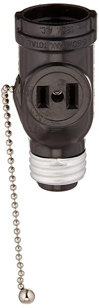 Leviton 1406 660W Pull Chain Socket Adapter - Dual Outlet, 125V, Black | Buy Now!