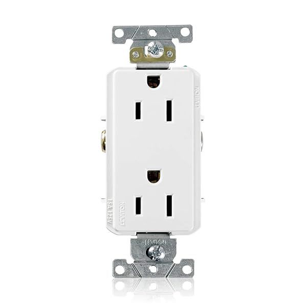 Leviton 16252-W Decora Plus 15 Amp Duplex Receptacle - Commercial Grade, Self-Grounding, White
