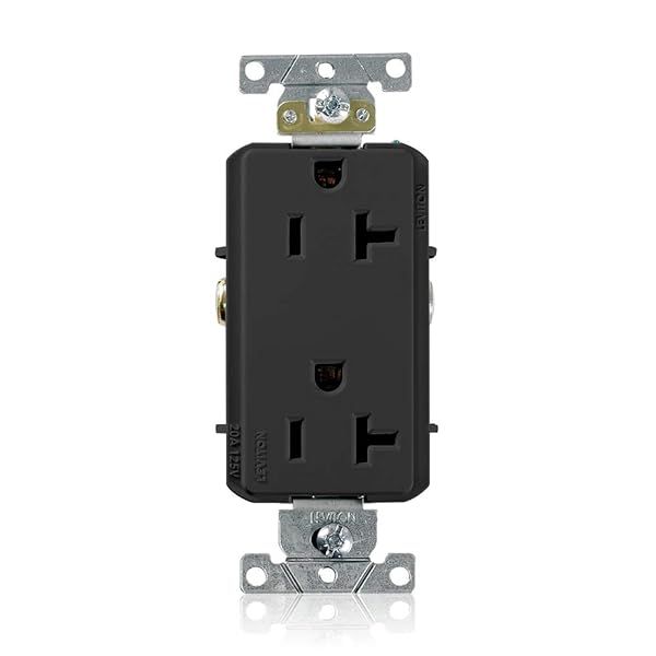 Leviton 16352-E 20A Decora Plus Duplex Receptacle - Commercial Grade, Self-Grounding, Black