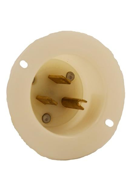 Leviton 5278-C 15 Amp Flanged Inlet Receptacle - Industrial Grade, Grounding, White/Beige