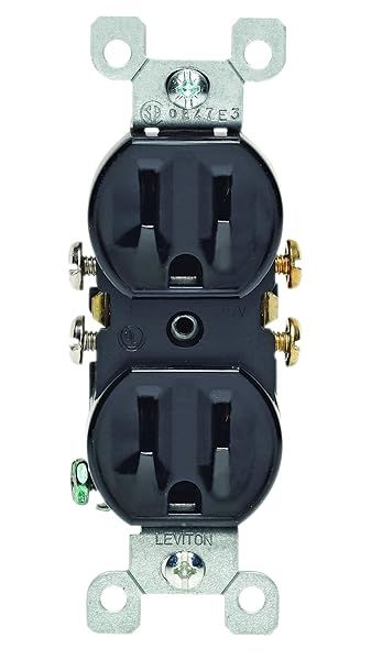 Leviton 5320-ECP Duplex Receptacle: 15 Amp, 125 Volt, Grounding, Black - Residential Grade Electrical Outlet
