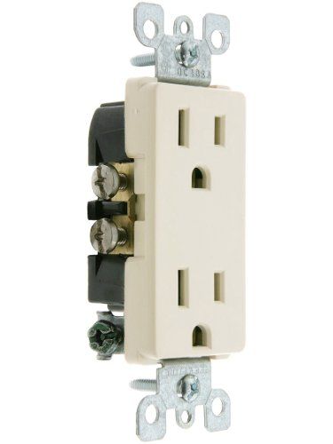 Leviton 5325-T Decora Duplex Receptacle: 15 Amp, 125 Volt, Grounding, Light Almond - Residential Grade Outlet