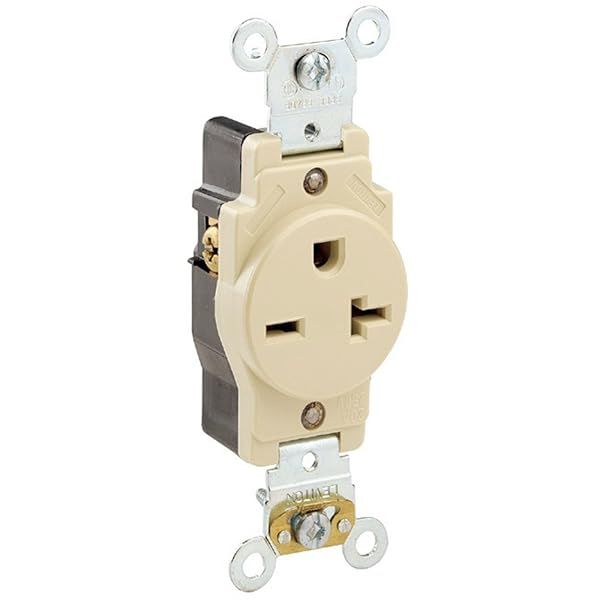 Leviton 5461-I 20 Amp Industrial Receptacle - Heavy Duty, Self-Grounding, Ivory, 250 Volt