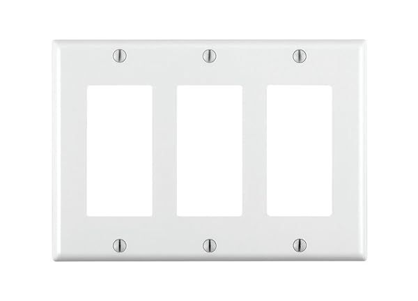Leviton 80411-W 3-Gang Decora Wallplate - Standard Size GFCI Device Mount, White Thermoset Finish