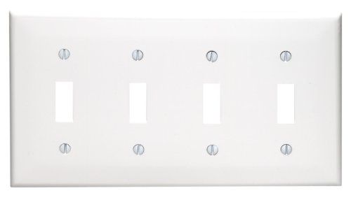 Leviton 80712-W 4-Gang Toggle Switch Wallplate - Durable Thermoplastic Nylon, Standard Size, White
