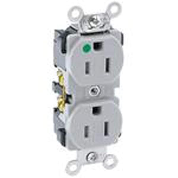 Leviton 8200-GY Hospital Grade Duplex Receptacle: 15A, 125V, Heavy Duty, Self-Grounding, Gray - Ideal for Medical Facilities