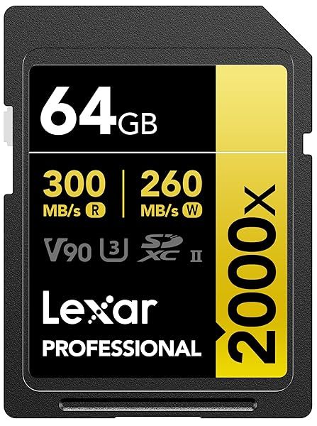 Lexar 64GB Professional 2000x SDXC Card: UHS-II, 300MB/s for DSLR & 8K Video