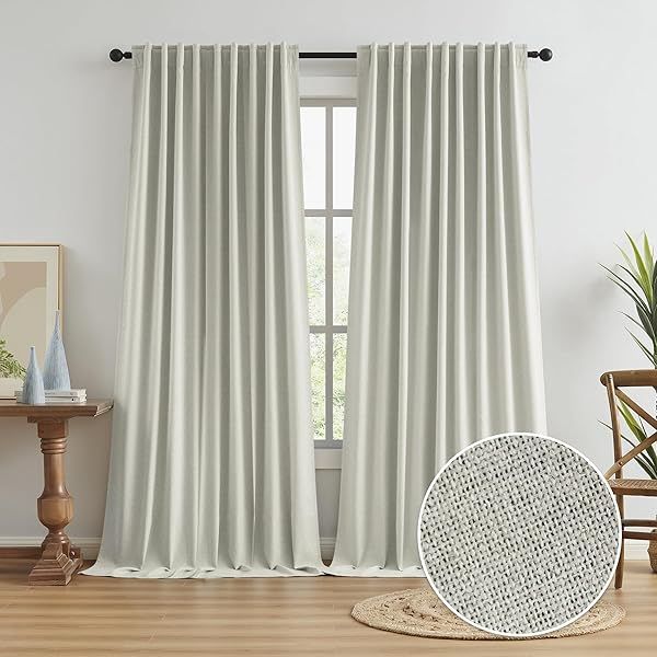 Linen Full Blackout Curtains for Living Room Rustic Textured Back Tab Drapes 72x108 Inches Greyish Beige 2 Panels