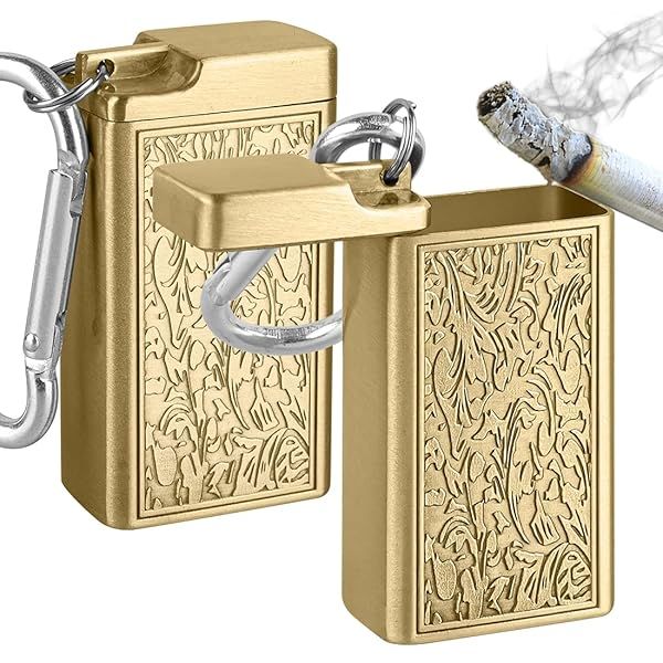 Linkidea 2 Pack Metal Ashtray with Lid - Portable Outdoor & Indoor Ashtrays for Travel, Camping, Home & Car (Gold)