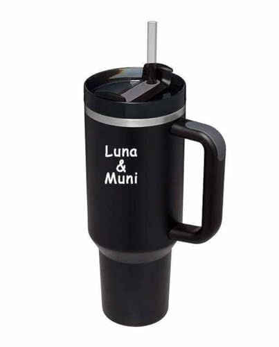 Luna Muni Black 40oz Insulated Travel Mug with Handle Perfect for Tea Coffee Gift Reusable Stainless Steel Tumbler