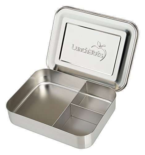 LunchBots Large Trio: Eco-Friendly Stainless Steel Bento Box with Three Sections for Sandwich & Sides