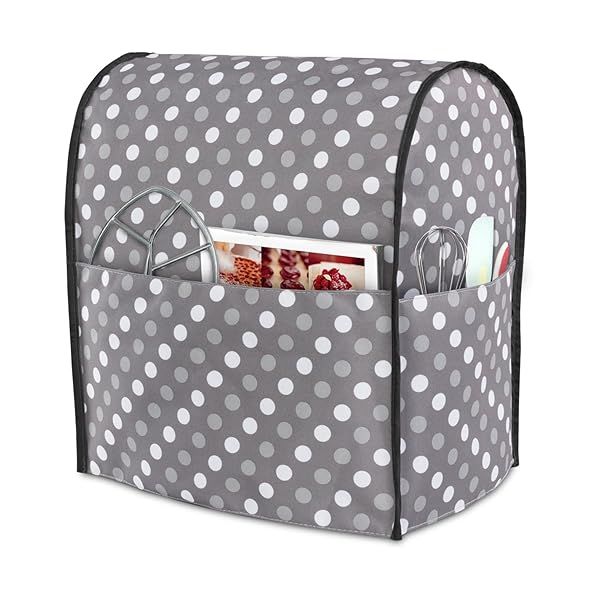 Luxja Dust Cover for 6-8 Quart Stand Mixer - Stylish Gray Dots with Pockets for Accessories