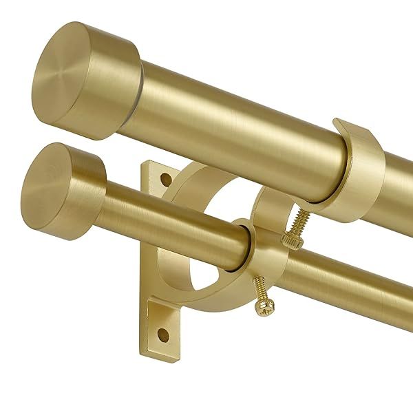 Lwiiom Adjustable Brass Double Curtain Rods 72 to 144 Inches for Drapes and Curtains with End Caps
