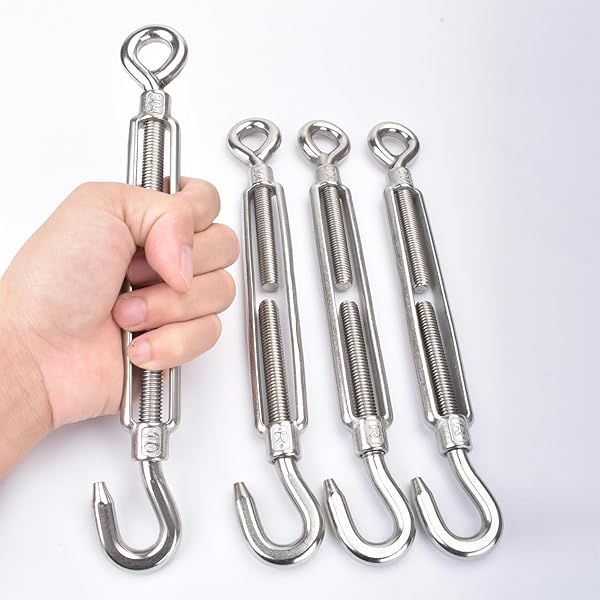 M10 Turnbuckle 3/8 Inch Thread Stainless Steel Hook Eye Heavy Duty Wire Rope Tension 4pcs Durable 304 Turnbuckles