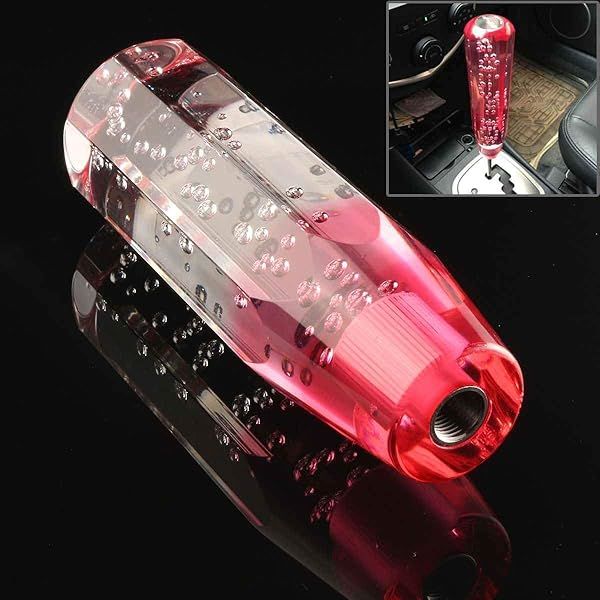 MACHSWON Universal Car Manual Shift Lever - Crystal Bubble Pink & White Gear Shift Knob (10CM) for Stylish Driving