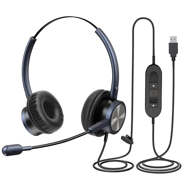 MAIRDI USB Headset with Noise Canceling Mic for Zoom & Teams | Binaural PC Headphones for Call Center & VoIP | Ideal for Dragon Nuance