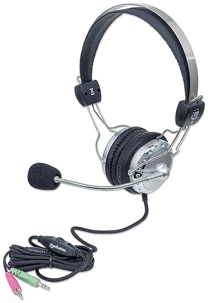 MANHATTAN Stereo Headset with Flexible Mic & Volume Control - 8ft Cable for Desktop & Laptop | Model 175517