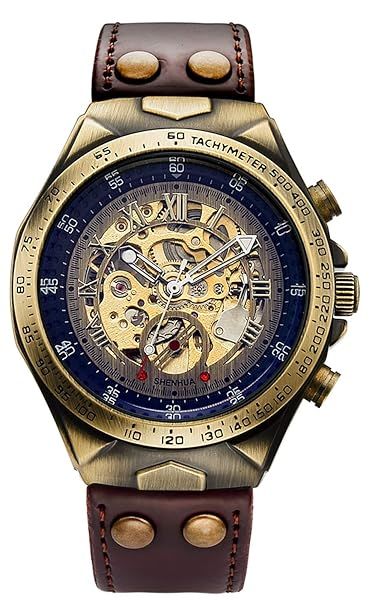 MASTOP Luxury Men's Skeleton Watch: Automatic Mechanical, Waterproof, Leather Belt, Bronze Steel - Fashionable Brown Timepiece