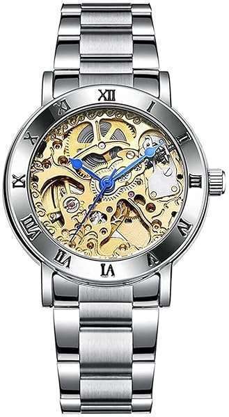 MASTOP Women's Steampunk Automatic Watch: Silver & Gold Skeleton Mechanical Bracelet for Ladies