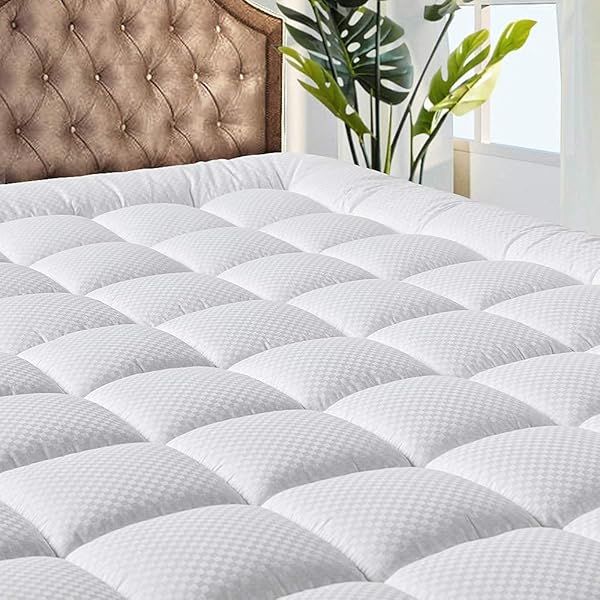 "MATBEBY Quilted California King Mattress Pad - Cooling, Breathable & Fluffy, Fits Up to 21" Deep - Soft Mattress Topper Protector"