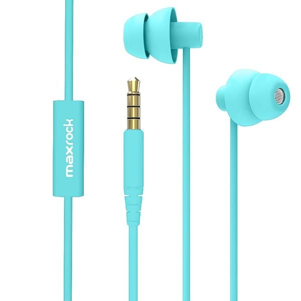 MAXROCK Sleep Earbuds: Ultra Soft, Lightweight Headphones for Insomnia, Side Sleepers & Travel - Volume Control & Mic (Acid Blue)
