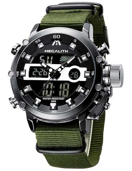 MEGALITH Mens Watches with Nylon Waterproof Digital Military Sport Tactical Multifunction Heavy Duty Led Black Watch for Men, Alarm Stopwatch