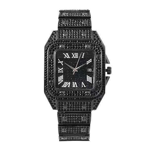 MINILUJIA Luxury Men's Crystal Watch: Iced Out Diamond Quartz Analog for Hip Hop Style - Big Dial Silver Wristwatch