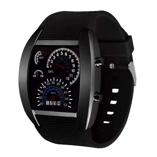 MINILUJIA Cool LED Display Sport Watch for Men - Unique Black Rubber Band Wristwatch