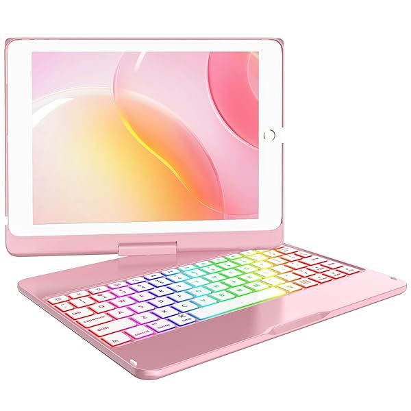 "MMK 9.7" Keyboard Case with Detachable Bluetooth for 2018/2017 iPad - Magnetic Auto Sleep/Wake, Rose Gold"