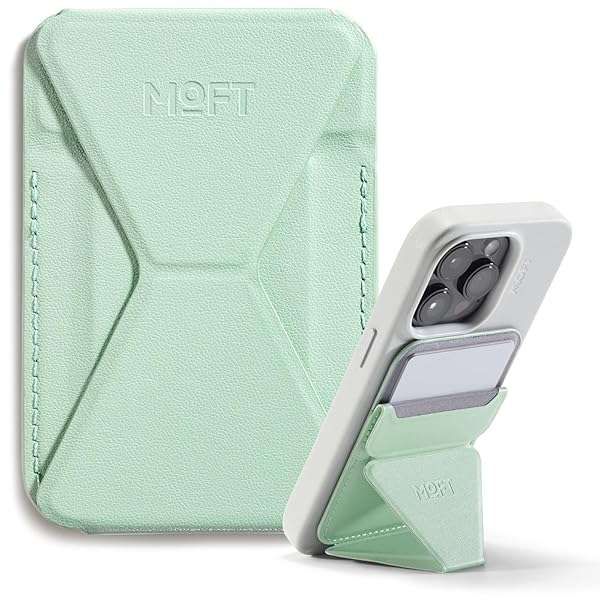 MOFT Magnetic Wallet Stand for iPhone 16/15/14/13/12 - Adjustable Angle & MagSafe Compatible - Peppermint Color