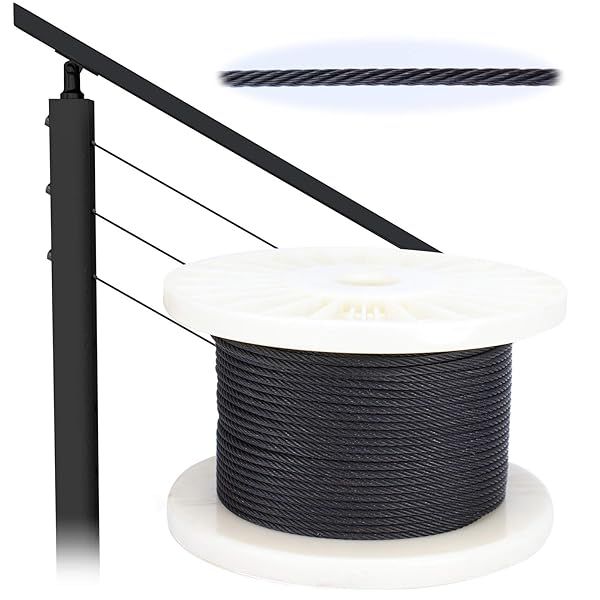 MUZATA 250ft Black Stainless Steel Cable T316 for Indoor/Outdoor Railing & Fencing - DIY Balustrade Solution