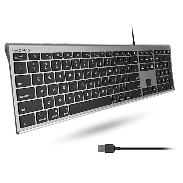 Macally Ultra-Slim USB Wired Keyboard: Full-Size Compatibility for Mac & Windows - Space Gray with Numeric Keypad