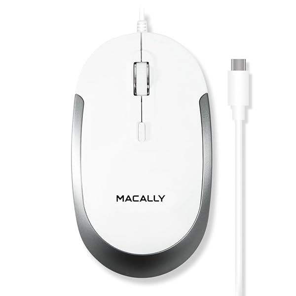 Macally Wired USB C Mouse: Ambidextrous, Compact, 3-Button Optical Mouse for Mac & Windows with DPI Switch