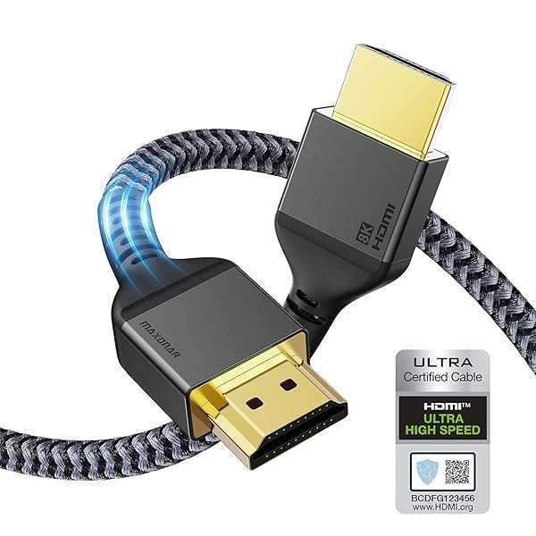 Maxonar 8K HDMI 2.1 Cable 3.3FT - Ultra High Speed 48Gbps for PS5, Xbox Series X, 8K60, 4K120, eARC, HDR Compatible