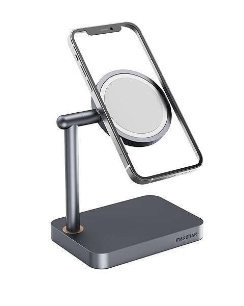Maxonar Mag Safe Charger Stand: Heavy-Duty Metal Dock for iPhone 15/14 - Compatible with iOS 17 & Standby Mode