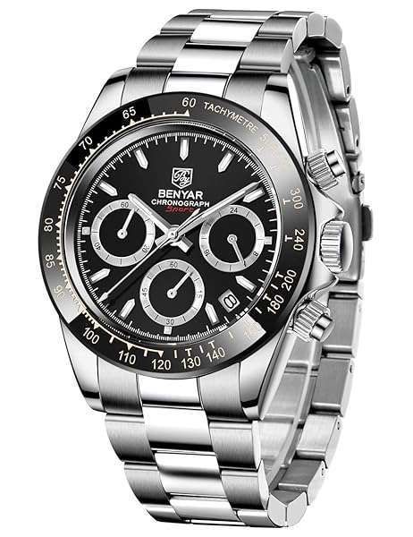 BENYAR Men's Quartz Chronograph Watch - Waterproof, Scratch Resistant, Stainless Steel - Stylish Sports & Business Timepiece