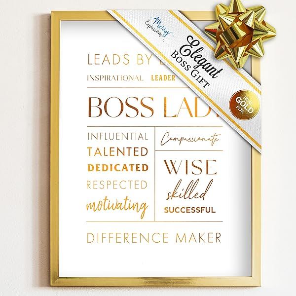 Merry Expressions Lady Boss Christmas Holiday Gift - Boss Lady Desk and Wall Art - Retirement Gift, Boss Gifts, Best Friend Gift for Women, Office Décor