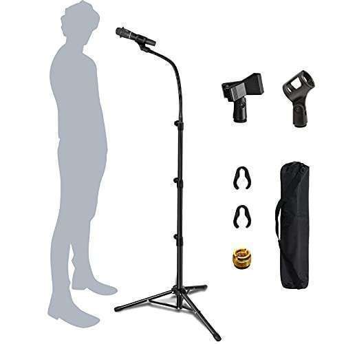 "Adjustable Mic Stand Boom Arm: Tripod & Gooseneck for Singing - 3' to 6' with Clips & 3/8" to 5/8" Adapter"
