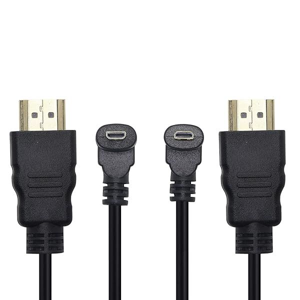 Micro HDMI to HDMI Cable Adapter 50CM 90 Degree Angle Micro HDMI Male to HDMI Male Connector Supports 3D 4K 60Hz 1080P Ethernet Audio Return 50cm (2Pack Each of Up Angle and Down Angle)