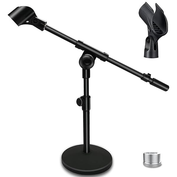 Adjustable Desktop Mic Stand with Clip & Adapter - Perfect for Handheld Microphones & Boom Arms
