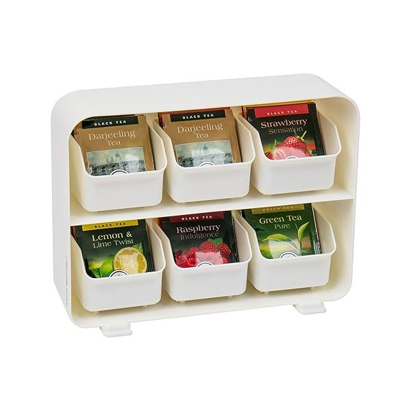 "Mind Reader Tea Bag Organizer - Stylish Kitchen Storage for Tea Station, 10.25"L x 3.25"W x 7.75"H, White Plastic"